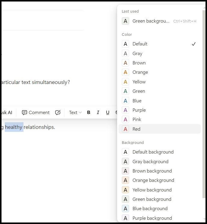 Change Font and Background Colors in Notion